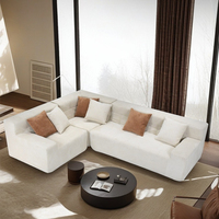 Modernes Weißes Stoffsofa, L-Förmiges Modulares Ecksofa mit Schaumstoff-/Schwammfüllung, Tofu-Block-Design, Vakuumkomprimiert für Apartment, Einkaufszentrum, Wohnzimmer