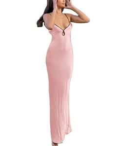 Donna europea e americana primavera e autunno nuova tinta unita Sexy con bretelle legata a corda vestito Slim senza schienale - Product Image 3