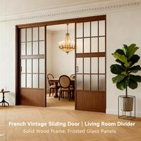 Porte coulissante à trois maillons en bois de style rétro français - Design suspendu moderne avec roulettes lisses, porte de fenêtre intérieure pour salon