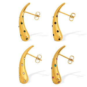 Gold Plated Stainless Steel Teardrop Earrings With Diamonds For <b>Party</b> Fashion Drop Earrings - Product Image 5