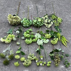 LO-1143 Tallos de Flores Artificiales Verdes al por Mayor, Hortensias, Rosas y Dianthus Artificiales para Jarrones Minimalistas y Decoración del Hogar Wabi Sabi - Product Image 2