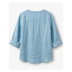 Perfect Sales Awesome Quality Relaxed Fit <b>Linen</b> Cotton Blend Split Neck Tunic Blouse Women Summer <b>Tops</b> - Product Image 1