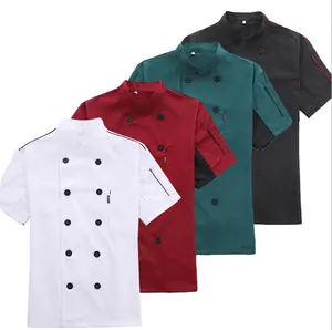 Casaco de chef de uniforme com logotipo personalizado, branco barato, preto com bolso