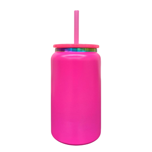 Gobelet Mason holographique de 16 oz avec paille, en acier inoxydable, double paroi, isolé, pour gobelets gravés au laser - Product Image 1