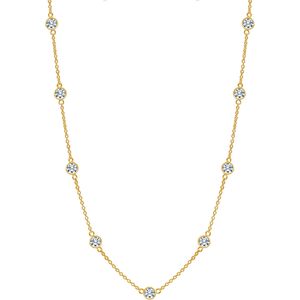 LeCalla 925 Sterling <b>Silver</b> CZ Station Necklace Women Round Cubic Zirconia Bezel Setting Chain Necklace Gift Jewelry - Product Image 1