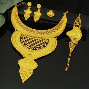 24K <span class=keywords><strong>Gold</strong></span> Schmuck Afrikanisches Braut-Schmuckset <span class=keywords><strong>Saudi</strong></span>-Arabische Damen-Halsketten-Ohrring-<span class=keywords><strong>Set</strong></span> - Product Image 6