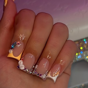 Vente en gros à bas prix, <span class=keywords><strong>Faux</strong></span> ongles à presser semi-artisanaux, forme bec <span class=keywords><strong>de</strong></span> canard, imprimé léopard rouge, motif floral 3D, effet diamant, pour <span class=keywords><strong>pose</strong></span> à la machine - Product Image 3