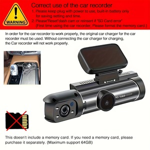 מקליט וידאו לרכב עם מסך LCD 360 מעלות, ראיית לילה HD ו-1080P, עדשה כפולה קדמית/פנימית, אחריות לשנה - Product Image 4