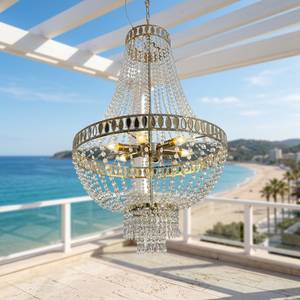 LEDA Nueva Lámpara de Araña de Hierro Forjado con Cuentas de Cristal para Bodas, Decoración de Escenarios de Hotel y Lugares de Boda - Product Image 1