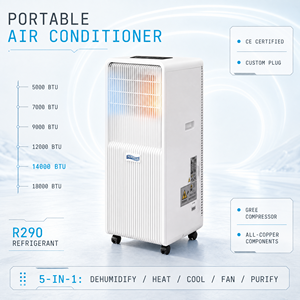 เครื่องปรับอากาศเคลื่อนที่ Gree Compressor 5k-18k BTU R290 พร้อมข้อต่อทองแดงแท้ 5-in-1 ระบบทำความร้อนและความเย็นแบบเคลื่อนที่ ได้รับการรับรองมาตรฐาน CE - Product Image 1