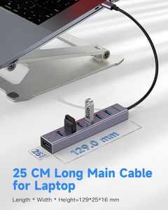 Hub USB-C de 7 Puertos FORIDA con Puerto de Alimentación de Aleación de Aluminio de 5V/3A para Computadoras Portátiles <span class=keywords><strong>MacBook</strong></span>/iPad/Surface <span class=keywords><strong>Pro</strong></span>/XPS (Gris 9.8in) en Stock - Product Image 5