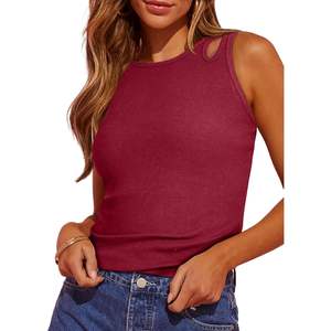 2025 2025 verano Mujer Slim Fitted XS Tank Tops cuello redondo básico acanalado tejido Casual camisetas 2025 XS Tank Tops - Product Image 5