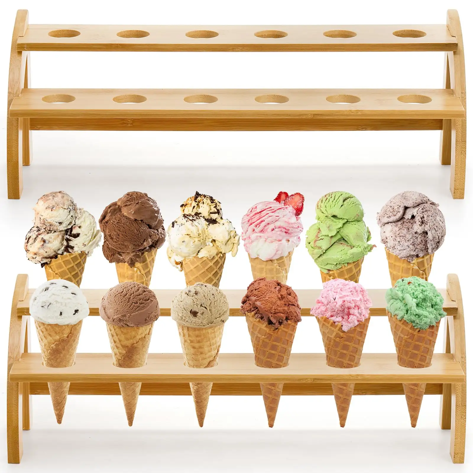 Tre 2 lớp Ice Cream Cone chủ bền keo gỗ Waffle Cone hiển thị chủ Sushi tay cuộn bỏng ngô Temaki đứng