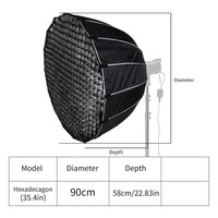 Boîte à lumière portable transfrontalière de 90 cm, petite et souple, à bouche profonde parabolique pour prise de vue en direct, avec LED à chargement rapide et matériau en nylon