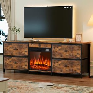 Meuble TV rustique en bois SENYU avec foyer électrique, 65 pouces et plus, mobilier moderne pour salon, montage au sol - Product Image 1