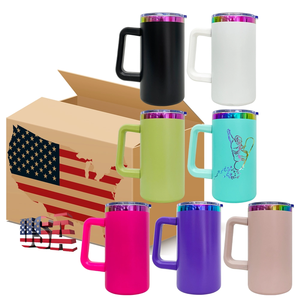 20 pz. Bicchieri Termici da Viaggio in Acciaio Inossidabile a Doppia Parete da 20oz con Fondo Placcato Arcobaleno e Manico Rimovibile - Spedizione da Magazzino USA - Product Image 1