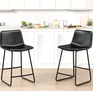Ücretsiz kargo lüks siyah arkalığı ergonomik PU deri tabureler Bar sandalyesi Premium Modern restoran ev deri Bar taburesi için