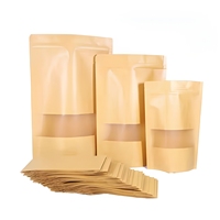 Sacs en papier kraft personnalisés avec fenêtre transparente, sacs d'emballage alimentaire refermables, pochettes verticales en papier kraft
