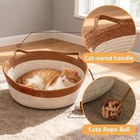 Panier pour chat en corde de coton tressé à la main avec queue de jouet interactive, lit d'enrichissement, soulage l'ennui, protège les meubles