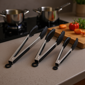 Juego de pinzas de cocina de 3 piezas de acero inoxidable con agarre de silicona antideslizante, aptas para horno, utensilios de cocina para manipulación de alimentos - Product Image 2