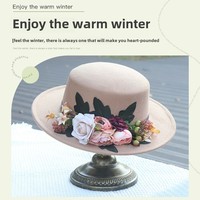 Topi Fedora Vintage 2025 Wanita Elegan Berhias Bunga, Berkualitas Tinggi, Hangat untuk Musim Gugur dan Dingin, Bahan Wol, Pelindung Sinar Matahari, Model Flat Top Bucket Headband