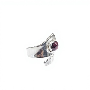 Trendy <b>Adjustable</b> 925 Sterling <b>Silver</b> Oval Red Garnet Gemstone Wrap <b>Ring</b> for Women Handmade Collection Bulk - Product Image 4