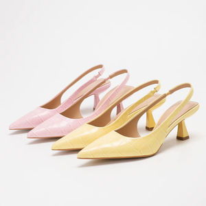 Zapatos de tacón alto de moda de verano para mujer, tacón de gatito sin cordones, punta estrecha, aumento de altura sólida, tacón alto, Slingback para mujer - Product Image 1