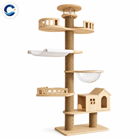 Arbre à chat en bois massif du sol au plafond, sans perçage, multi-niveaux, avec tube en carton intégré, espace pour chat, tour à chat grande taille, gain de place