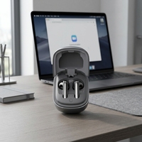 Accessoires de bureau compacts avec souris sans fil 2-en-1 et étui de chargement intégré pour écouteurs
