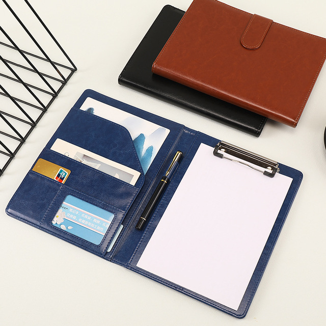 A5 Leather Business Folder with Embossed Logo Office Contract and Information Booklet Storage Manager for Document Signing