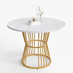 Table à manger ronde en marbre moderne SENYU avec pieds en métal, 4 places, mobilier contemporain pour la maison - Product Image 2