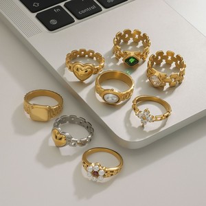 2026 New Vintage Stainless Steel Jewelry 18K PVD Gold Rings Luxury Jewelry <b>Pearl</b> Zircon Heart Square Flower <b>Watch</b> Rings Gift - Product Image 6
