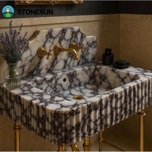 Lavabo a colonna StoneSun di lusso moderno in marmo italiano Calacatta Viola, lavabo da <span class=keywords><strong>bagno</strong></span> autoportante in marmo <span class=keywords><strong>per</strong></span> appartamento - Product Image 2