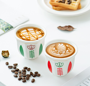 Juego de Tazas de Café Árabe de Porcelana Premium con Diseños Florales Geométricos Sutiles, Apto para Lavavajillas y Microondas, para Amantes del Café y Fiestas - Product Image 4