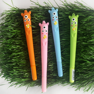 Stylo Gel Silicone Créatif O&Q Kawaii 0,5 mm Noir Bleu – Design Monstre Mignon Préféré des Enfants, Matériau Caoutchouc pour Papeterie - Product Image 1