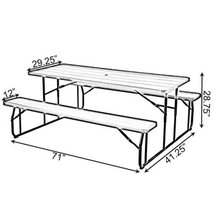 Table de pique-nique pliante de 6 pieds avec banc, plateau en plastique noir et pieds en métal, ensemble de table pliante d'extérieur - Product Image 2