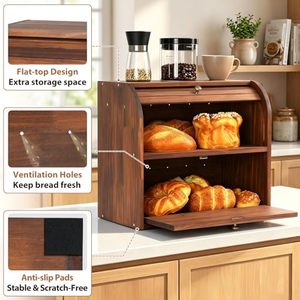 Wholesale Modern Solid Wood Shandong <b>Kitchen</b> <b>Storage</b> <b>Box</b> OEM/ODM Custom Logo Flexible Design Roll Top Double Layer Counter - Product Image 3