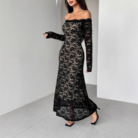 Nouvelle robe longue pour femme en dentelle régulière, épaules dénudées, coupe ajustée, taille haute, vintage, robe longue à fleurs pour le jour et les soirées