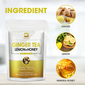 Thé au citron, gingembre et miel de fabrication artisanale pour la gorge irritée, le rhume et la <span class=keywords><strong>grippe</strong></span>, sans caféine, sans lactose, enrichi en vitamine B, carotène, citron, gingembre, limao, gengibre - Product Image 1