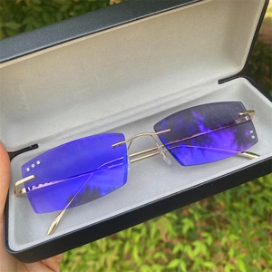 Photochromic vàng bạc Rhinestone không khung hợp kim titan nhỏ hình chữ nhật không đều mặt nhật photogray Homme photogray Kính - Product Image 1
