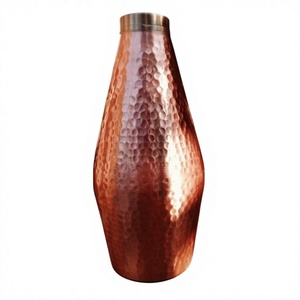 Hammered Copper Water <b>Bottle</b> Reusable Metal Vintage Design for Travel and Outdoor Use Unique Water <b>Bottle</b> With Gold Lid - Product Image 1