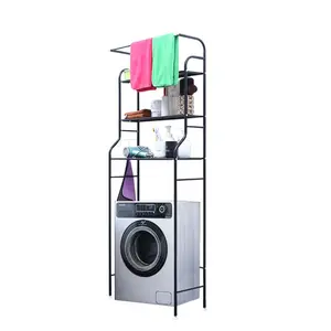 Étagère de buanderie à 3 niveaux au-dessus des toilettes/Machine à laver étagère de rangement organisateur de salle de bain avec tringle à vêtements