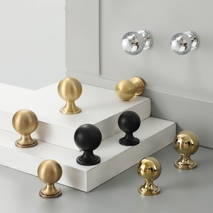 cabinet <b>door</b> handle Brass wardrobe handle pure <b>copper</b> modern simple ancient style round ball single-hole - Product Image 4