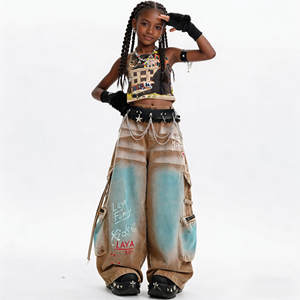 Ensemble de vêtements pour filles <span class=keywords><strong>Laya</strong></span> Family Kids, personnalisable, avec imprimé chat domestique, veste et pantalon en jean à jambes larges - Product Image 1