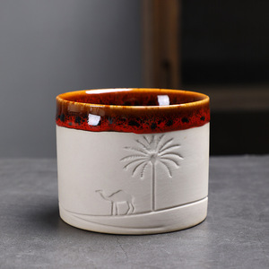 Tazza da Caffè in Ceramica con Cammello del Deserto Inciso, Souvenir Creativo, Tazze Espresso in Argilla Grezza Personalizzate, Tazze Regalo - Product Image 3