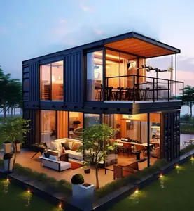 Modular steel structure prefabricated living container house, prefabricated flat packaging container house