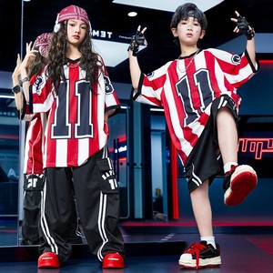 Conjunto de Ropa para Baile Urbano y Jazz para Niños, Traje Moderno y Atractivo para Hiphop, Conjunto Moderno con Rayas Rojas y Blancas - Product Image 2