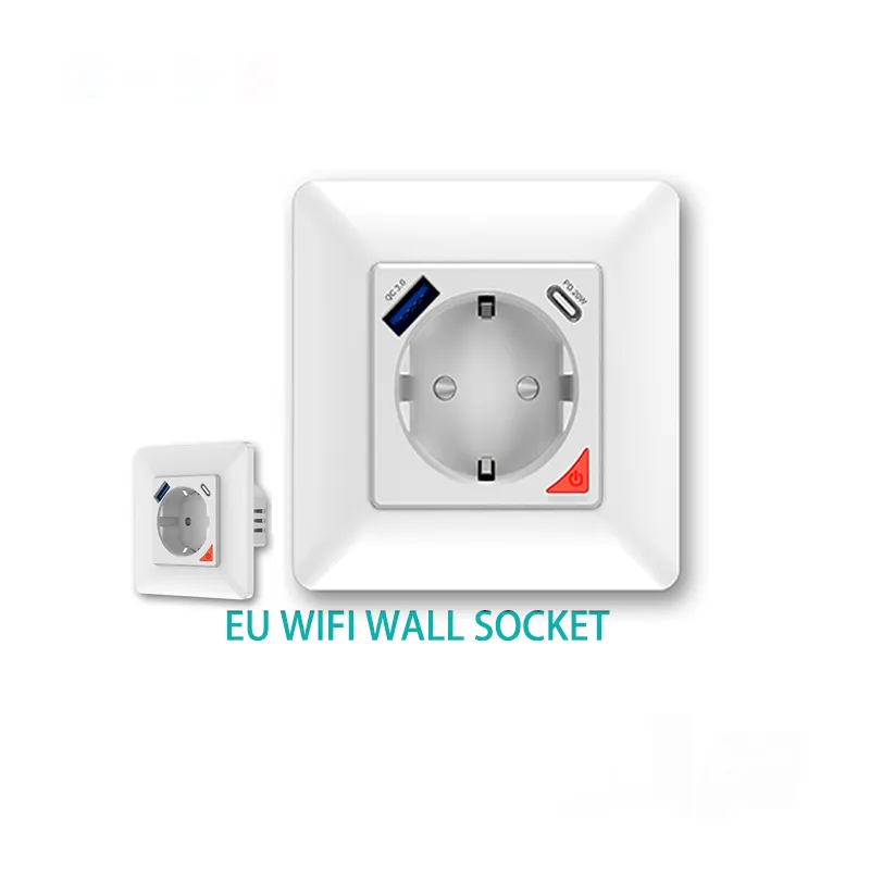 Tuya Smart Home EU 16A Wifi Power Socket USB Type C Port Alexa Voice Control Wall Smart Socket