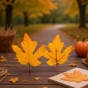 Hojas de arce artificiales ILAN de 11 cm, 4 piezas, decoraciones de otoño para manualidades - Product Image 3