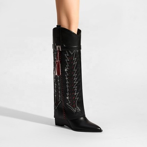 Bottes Hautes Femme Pliables – Talon Bloc, Bout Pointu, Style Cowboy élégant Et Confortable